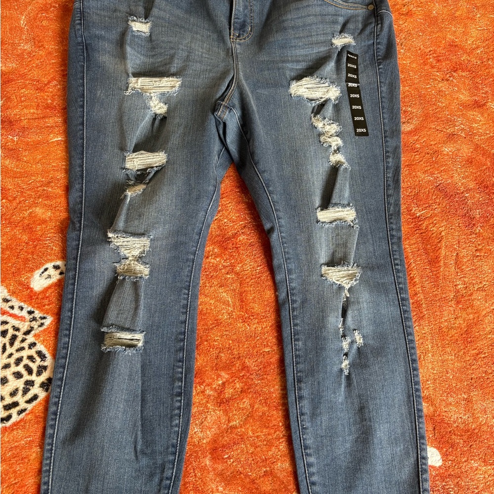 Torrid Blue Skinny Jeans with Distressed Detailing